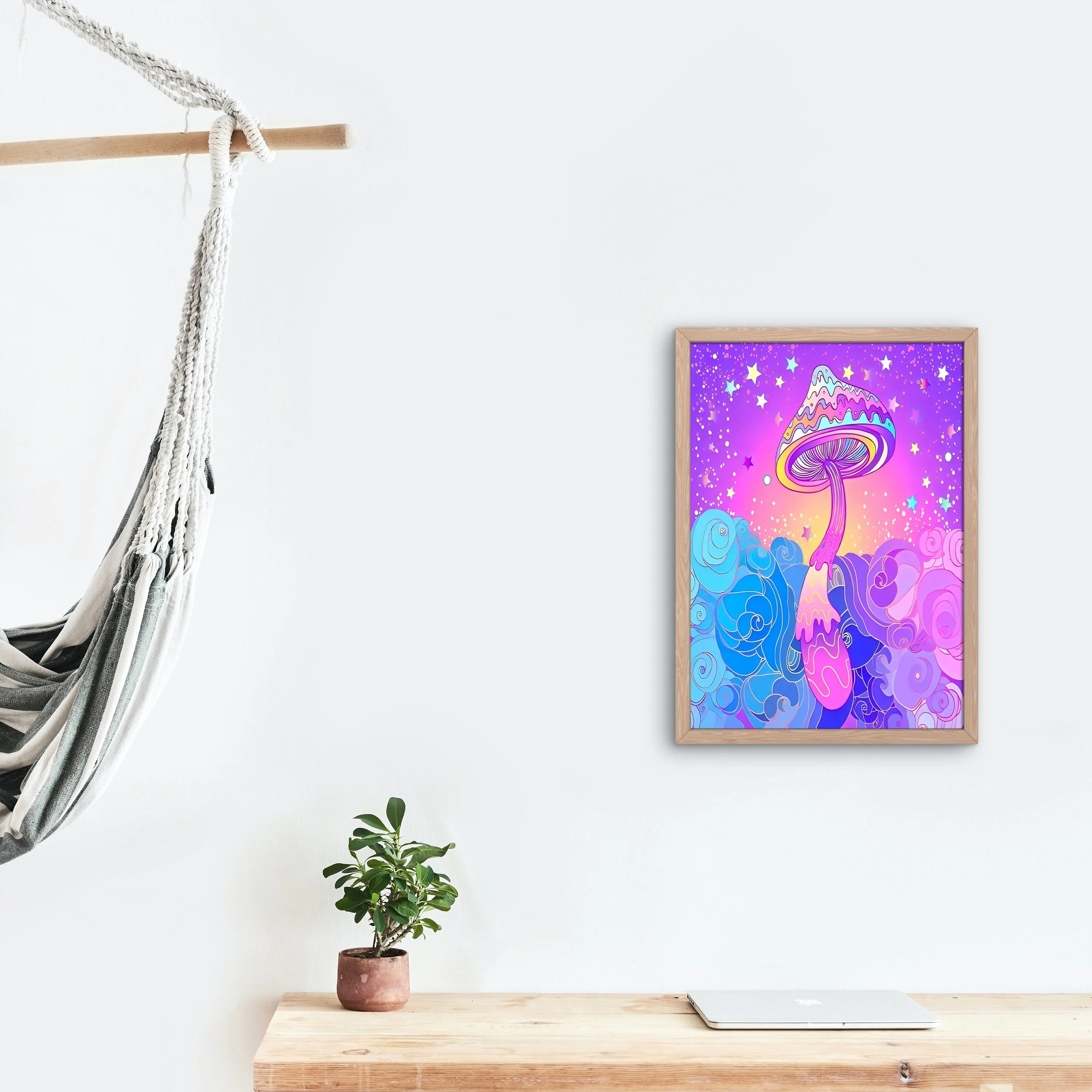 Fantasy Mushroom Art Set Of Two PRINTABLE ART, Funky Urban Decor, Abstract Neon Artwork, Mushroom Decor, Trippy Art, Purple Street Art