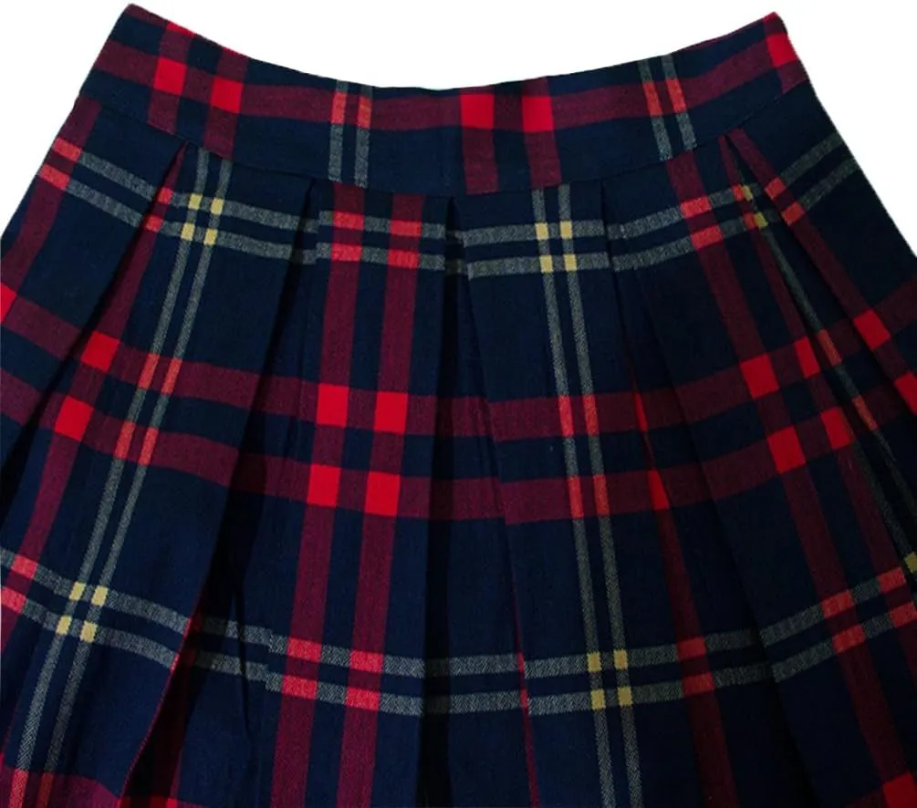 Girstunm Women's Pleated Vintage Skirt Floral Print A-line Midi Skirts with Pockets