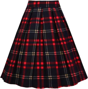 Girstunm Women's Pleated Vintage Skirt Floral Print A-line Midi Skirts with Pockets
