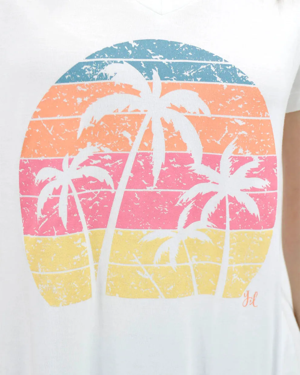 Grace & Lace VIP Favorite Perfect V-Neck Graphic Tee - Palm Trees