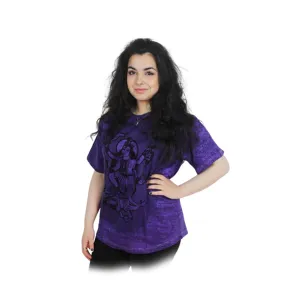 Groovy Kali Print Purple Round Neck T-Shirt