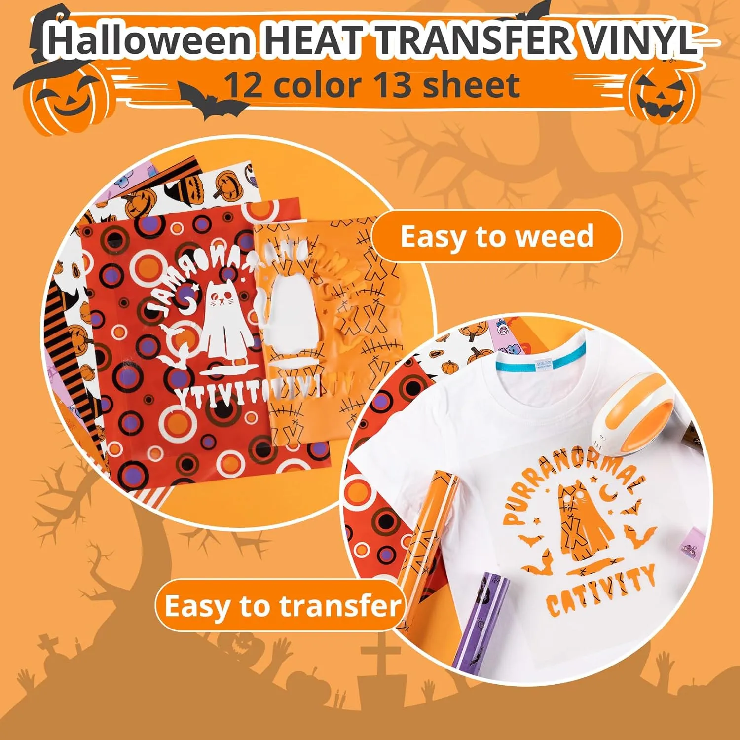 Halloween Patterned HTV Heat Transfer Vinyl - 12x10" 13 Sheets