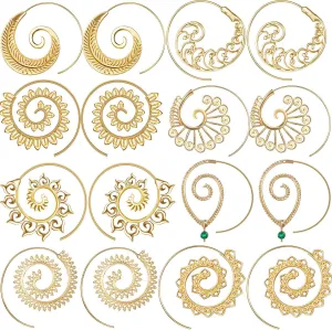 Hicarer 8 Pairs Bohemian Vintage Hoop Earrings Circles Tribal Spiral Earrings for Women (Gold)