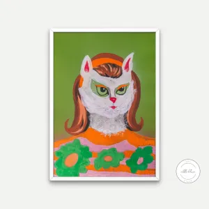 Hippie Cat Poster PRINTABLE ART, Flower Power Décor, Hippie Decor, 70S Wall Art, Colorful Art, Cat Oil Painting, Funny Cat Art