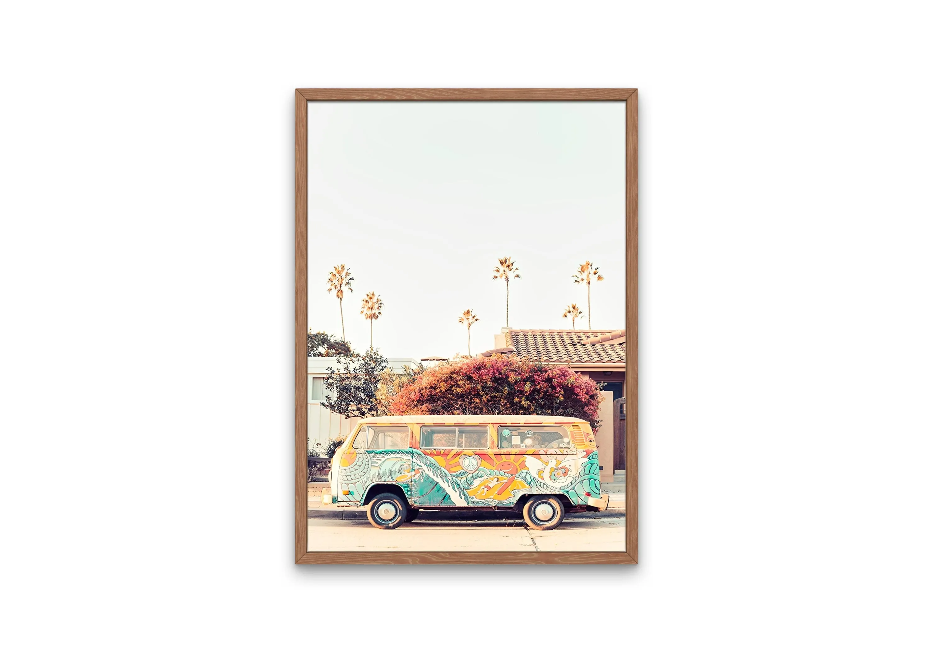 Hippie Van Photography PRINTABLE ART, Flower Power Décor, California Beach Print, Beach Van, Pastel Wall Prints, Hippie Decor