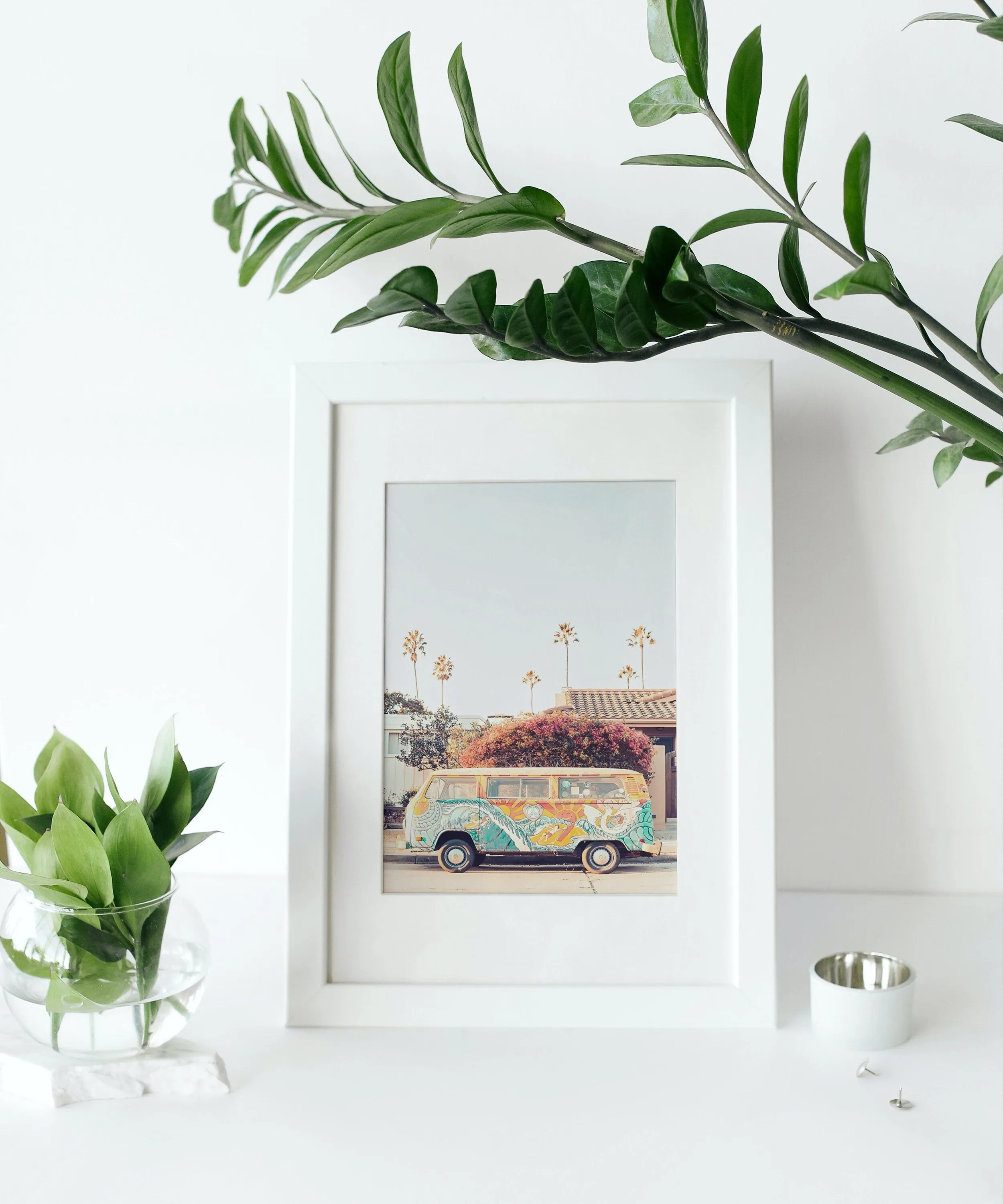 Hippie Van Photography PRINTABLE ART, Flower Power Décor, California Beach Print, Beach Van, Pastel Wall Prints, Hippie Decor