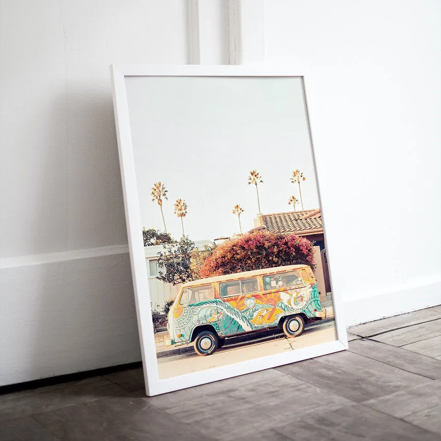 Hippie Van Photography PRINTABLE ART, Flower Power Décor, California Beach Print, Beach Van, Pastel Wall Prints, Hippie Decor