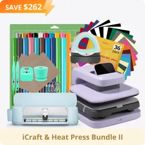 [iCraft & Heat Press Bundle Ⅱ] LOKLiK iCraft™ Cutting Machine   Auto2 Heat Press 15"x15"   Mini Heat Press   Accessories Bundle(20 rolls HTV, 36 sheets HTV, essential tools)