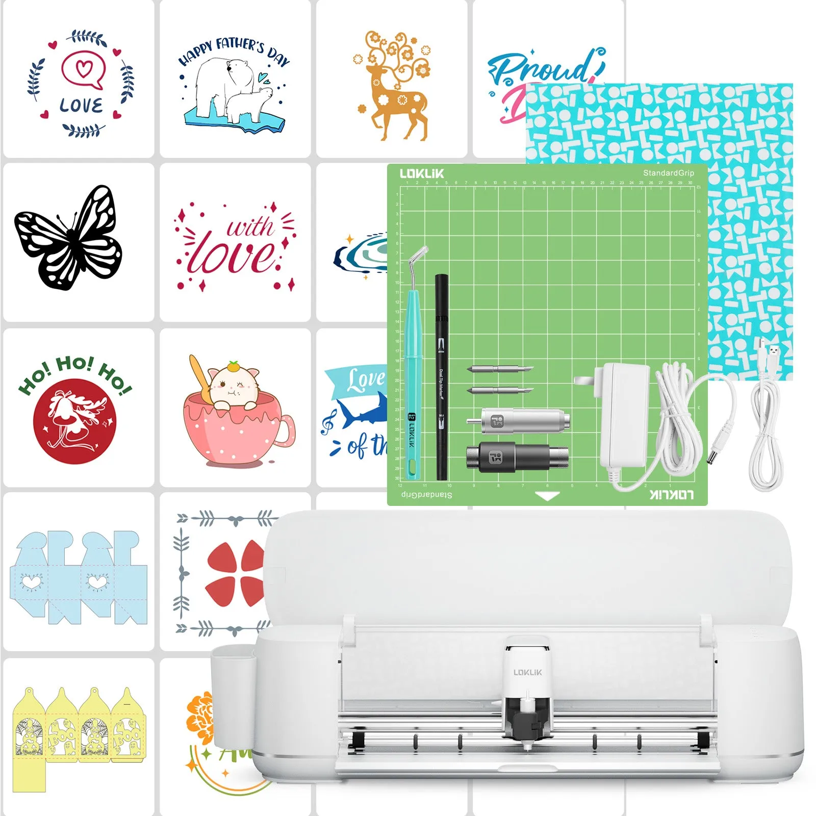 [iCraft & Heat Press Bundle Ⅱ] LOKLiK iCraft™ Cutting Machine   Auto2 Heat Press 15"x15"   Mini Heat Press   Accessories Bundle(20 rolls HTV, 36 sheets HTV, essential tools)
