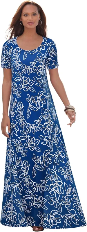 Jessica London Women's Plus Size T-Shirt Casual Short Sleeve Maxi Dress