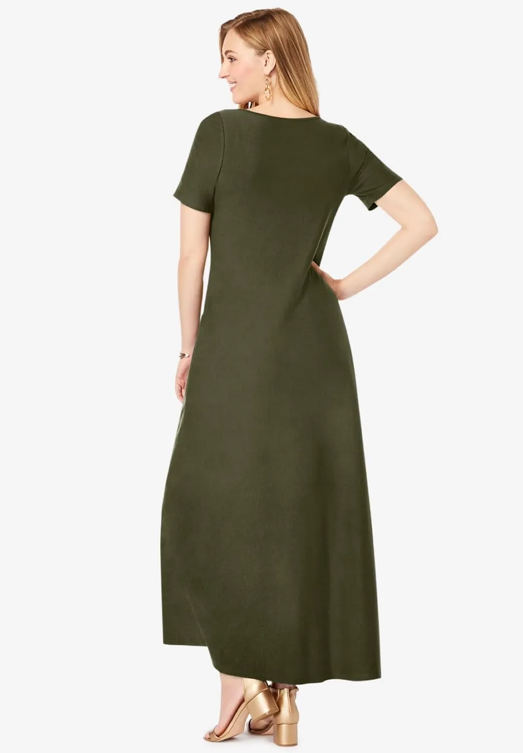 Jessica London Women's Plus Size T-Shirt Casual Short Sleeve Maxi Dress