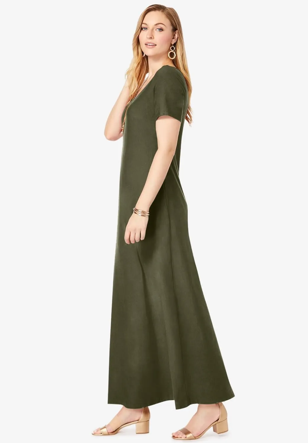 Jessica London Women's Plus Size T-Shirt Casual Short Sleeve Maxi Dress