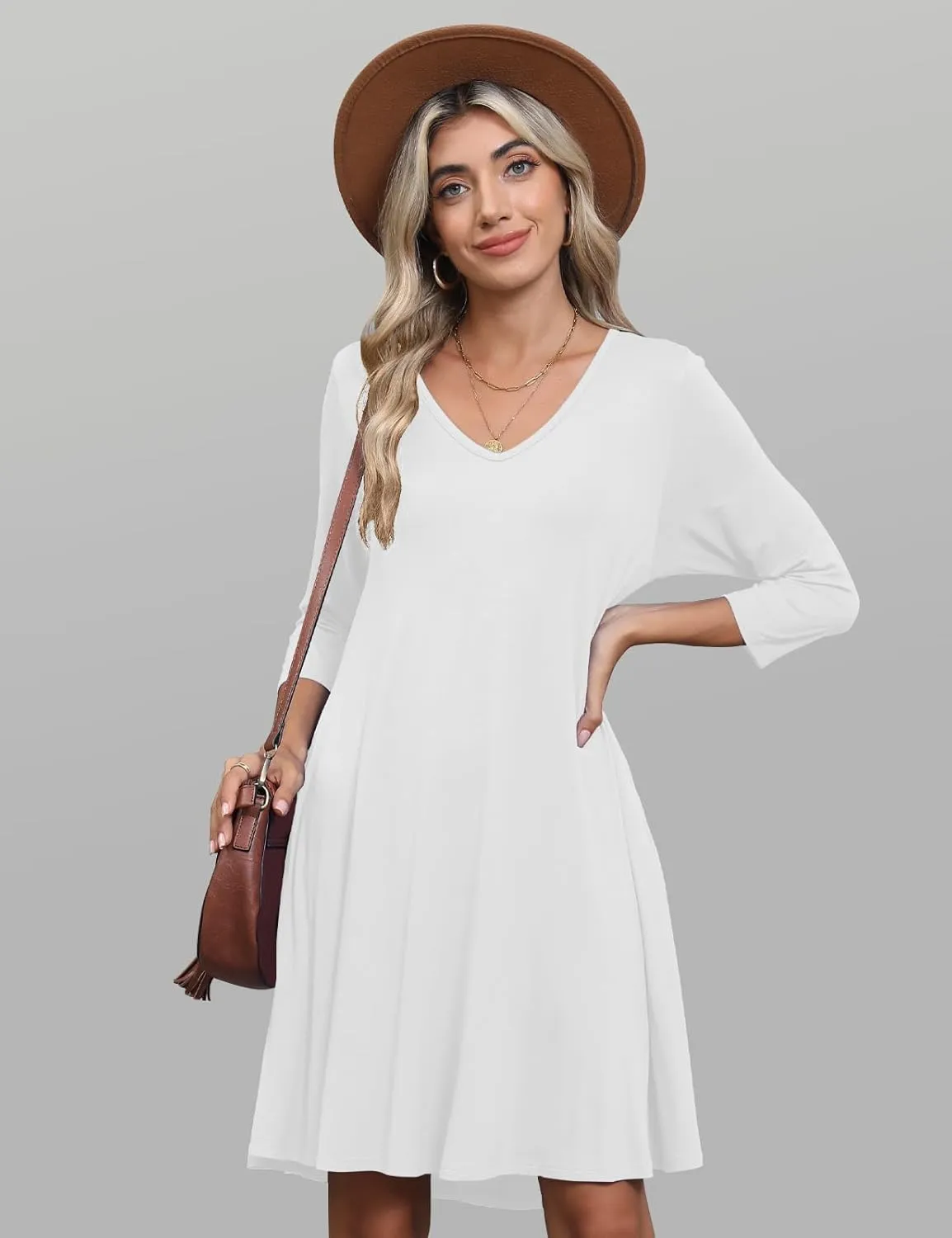 JollieLovin Women 3/4 Sleeve Plus Size Casual Fall Dresses 2024 V Neck T Shirt Long Tunic Dress