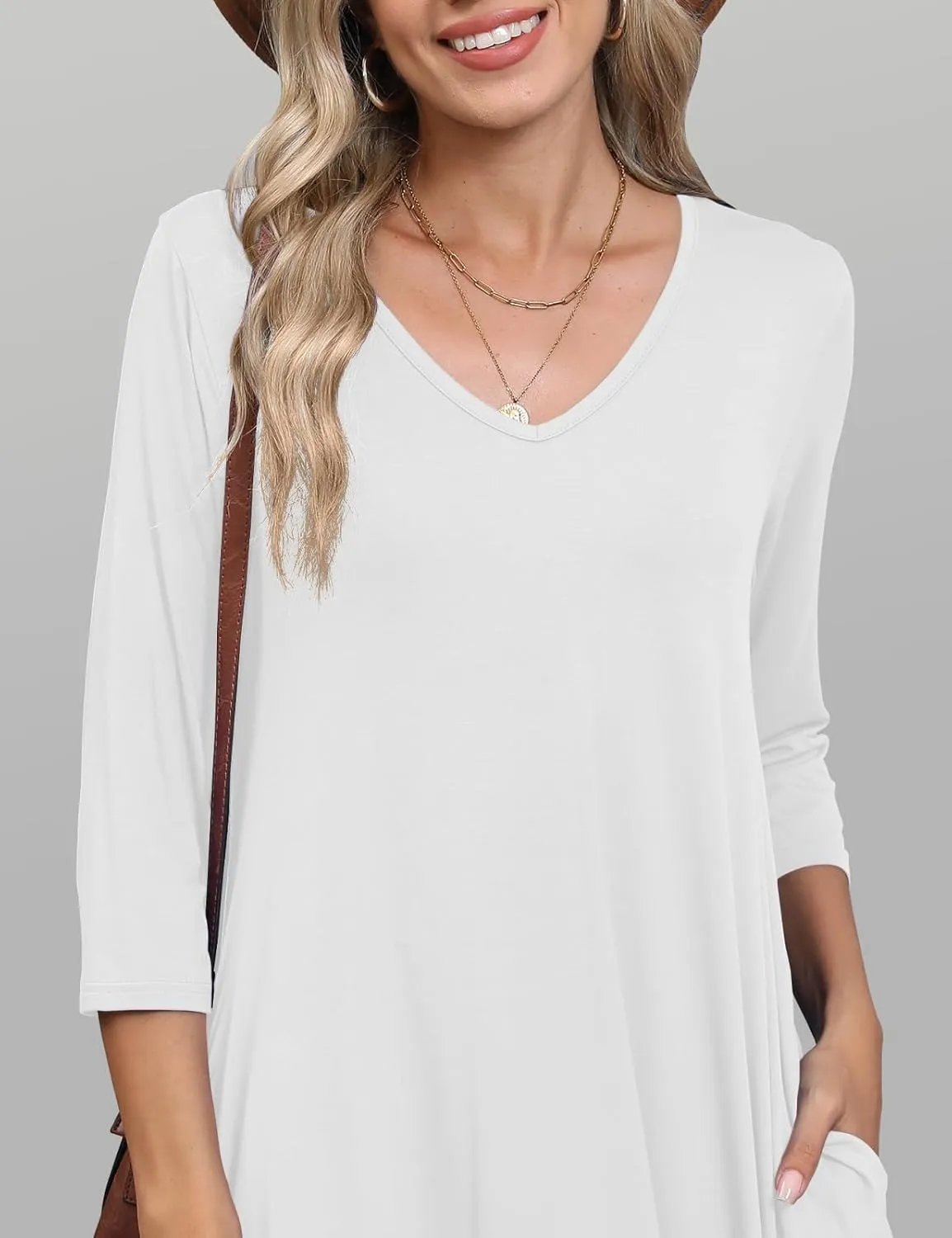 JollieLovin Women 3/4 Sleeve Plus Size Casual Fall Dresses 2024 V Neck T Shirt Long Tunic Dress