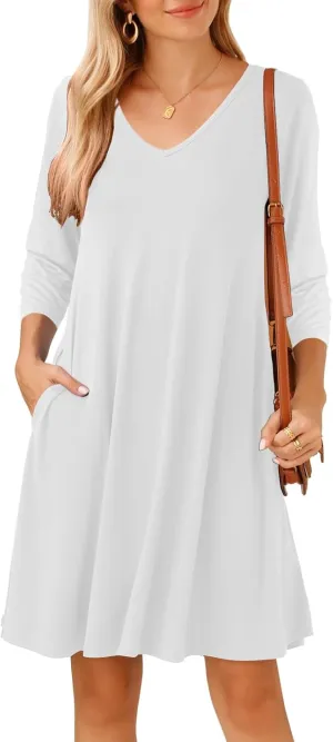 JollieLovin Women 3/4 Sleeve Plus Size Casual Fall Dresses 2024 V Neck T Shirt Long Tunic Dress