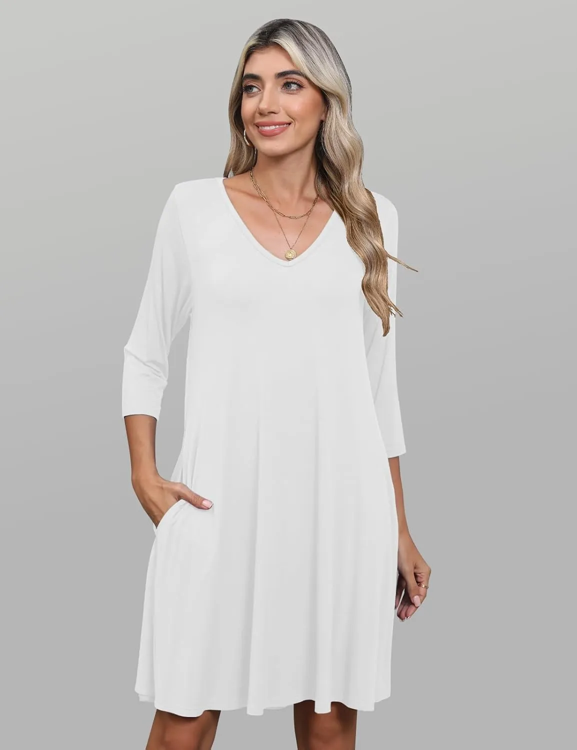 JollieLovin Women 3/4 Sleeve Plus Size Casual Fall Dresses 2024 V Neck T Shirt Long Tunic Dress