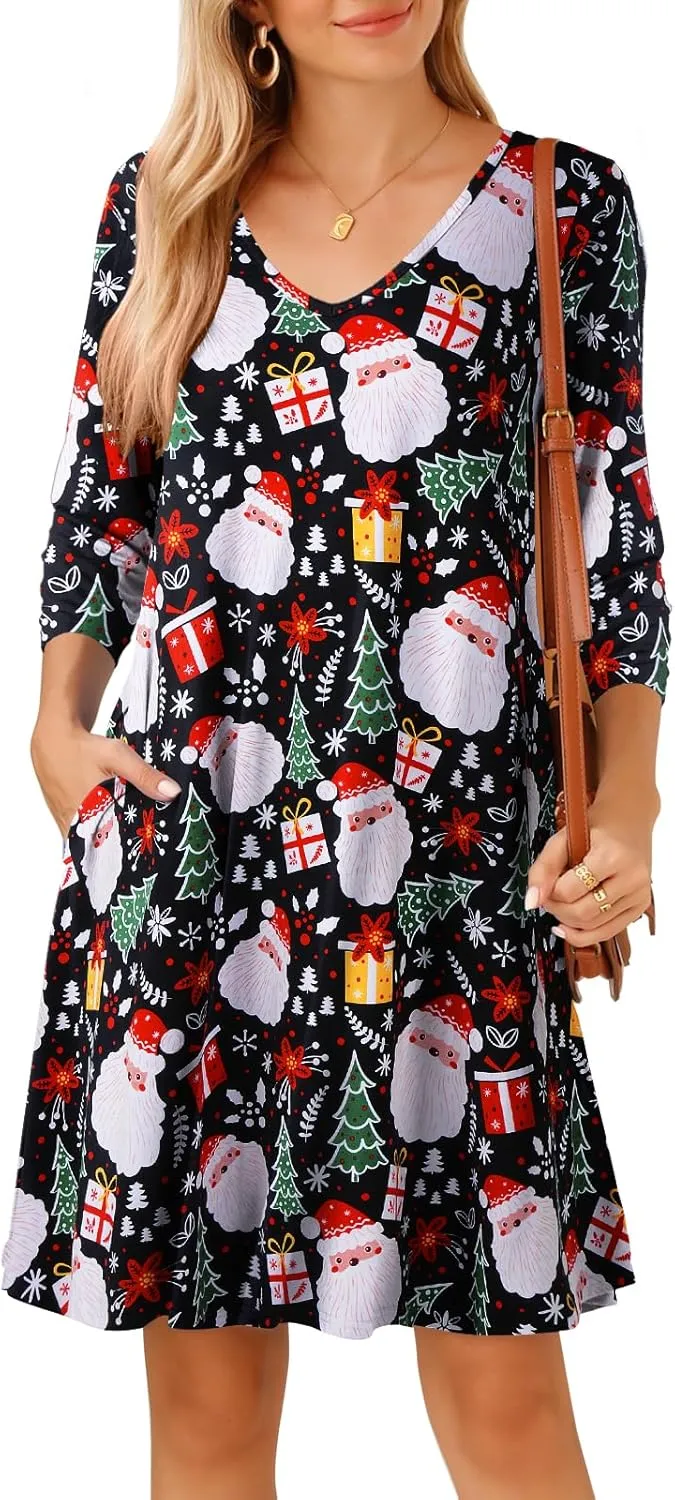 JollieLovin Women 3/4 Sleeve Plus Size Casual Fall Dresses 2024 V Neck T Shirt Long Tunic Dress