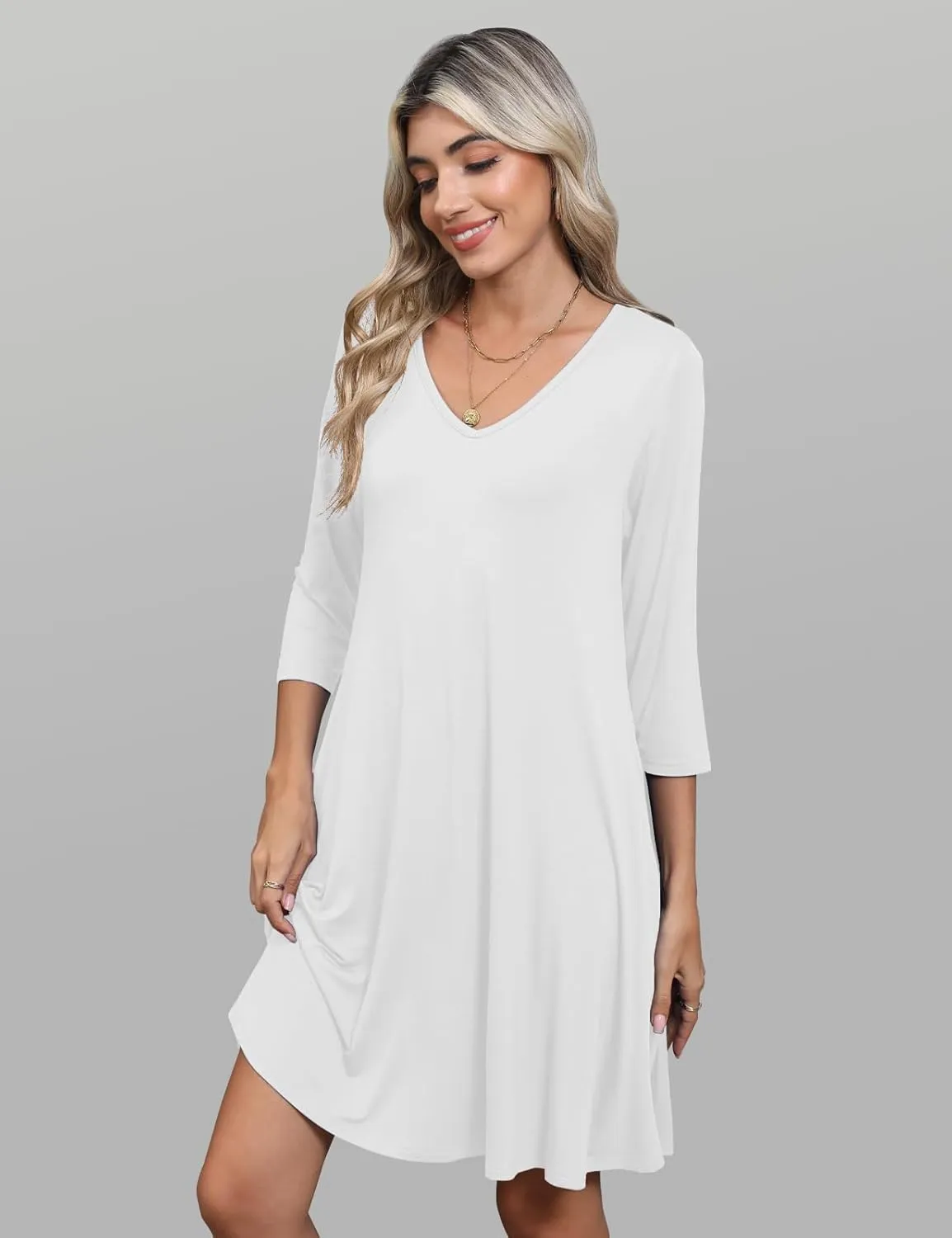 JollieLovin Women 3/4 Sleeve Plus Size Casual Fall Dresses 2024 V Neck T Shirt Long Tunic Dress