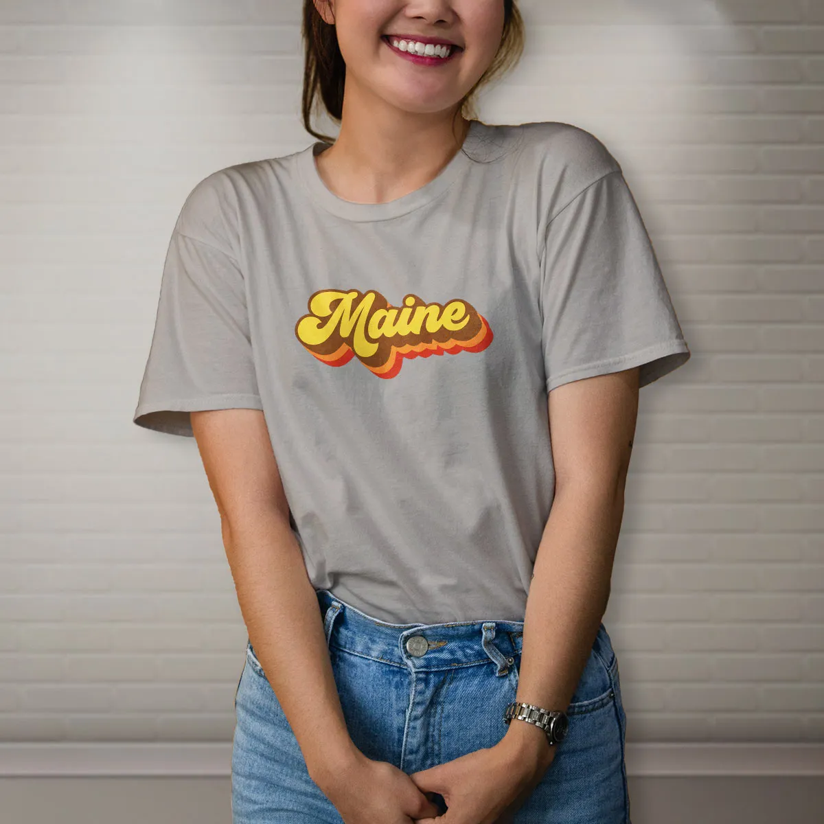 Maine T-Shirt Groovy Script Design Adult Unisex Sand Tshirt, 100% Cotton, S-XXL, Coastal T-shirts, Retro Maine Tshirt, Novelty T-shirts