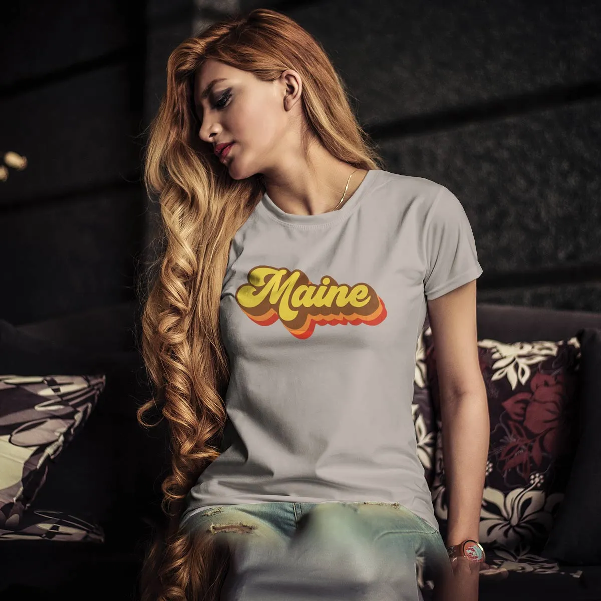 Maine T-Shirt Groovy Script Design Adult Unisex Sand Tshirt, 100% Cotton, S-XXL, Coastal T-shirts, Retro Maine Tshirt, Novelty T-shirts