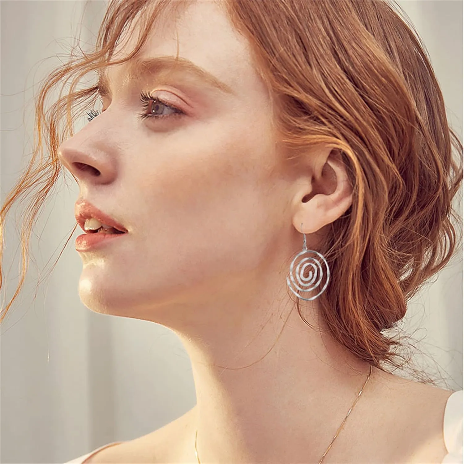 MALOYANVE Round Spiral Earrings for Women Creative Gold Silver Plated Circle Metal Wave Thread Hollow Out Dangle Drop Statement Earrings Fashion Jewelry Gifts