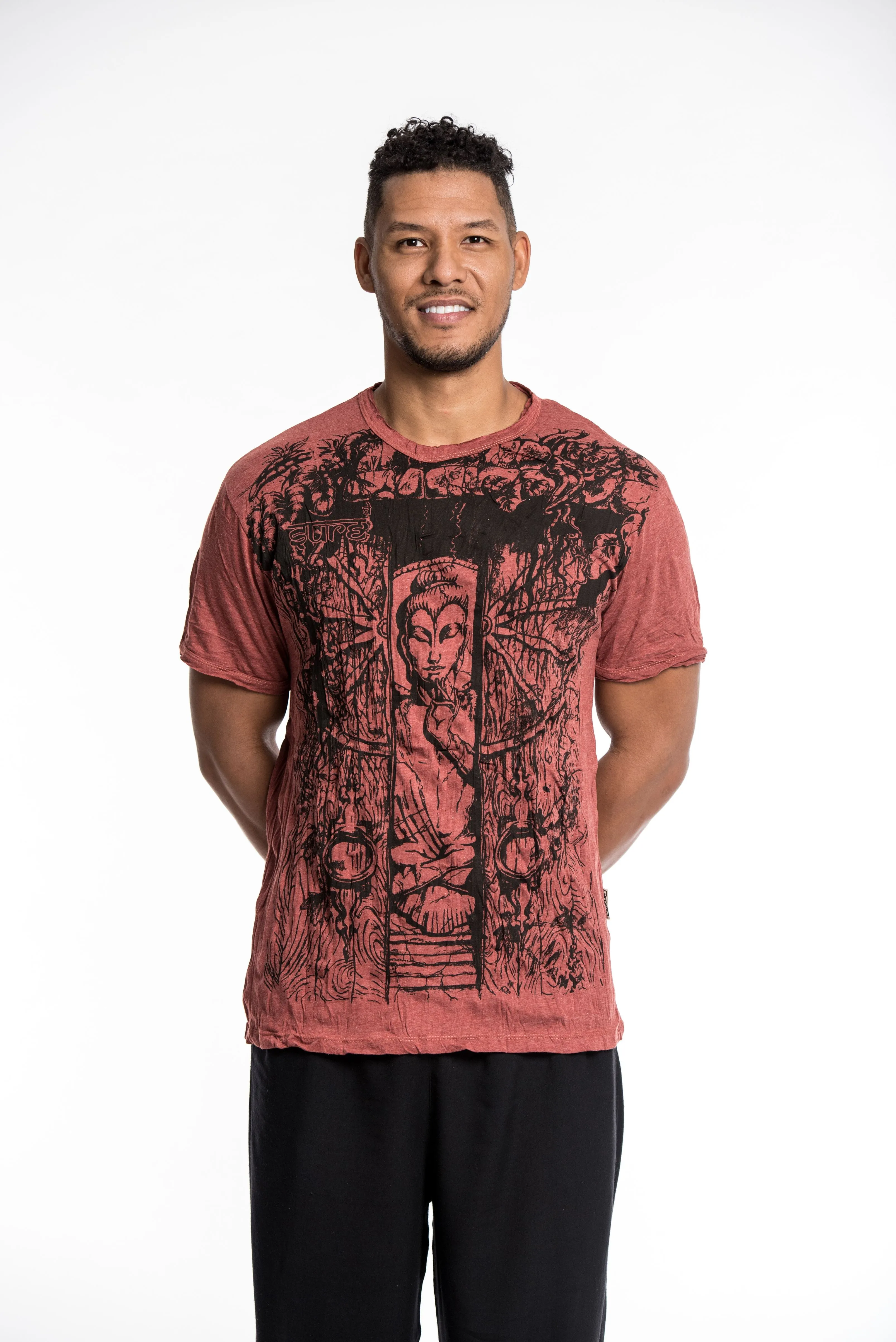 Mens Meditation Buddha T-Shirt in Brick