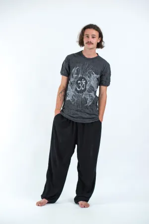 Mens Om and Koi Fish T-Shirt in Silver on Black