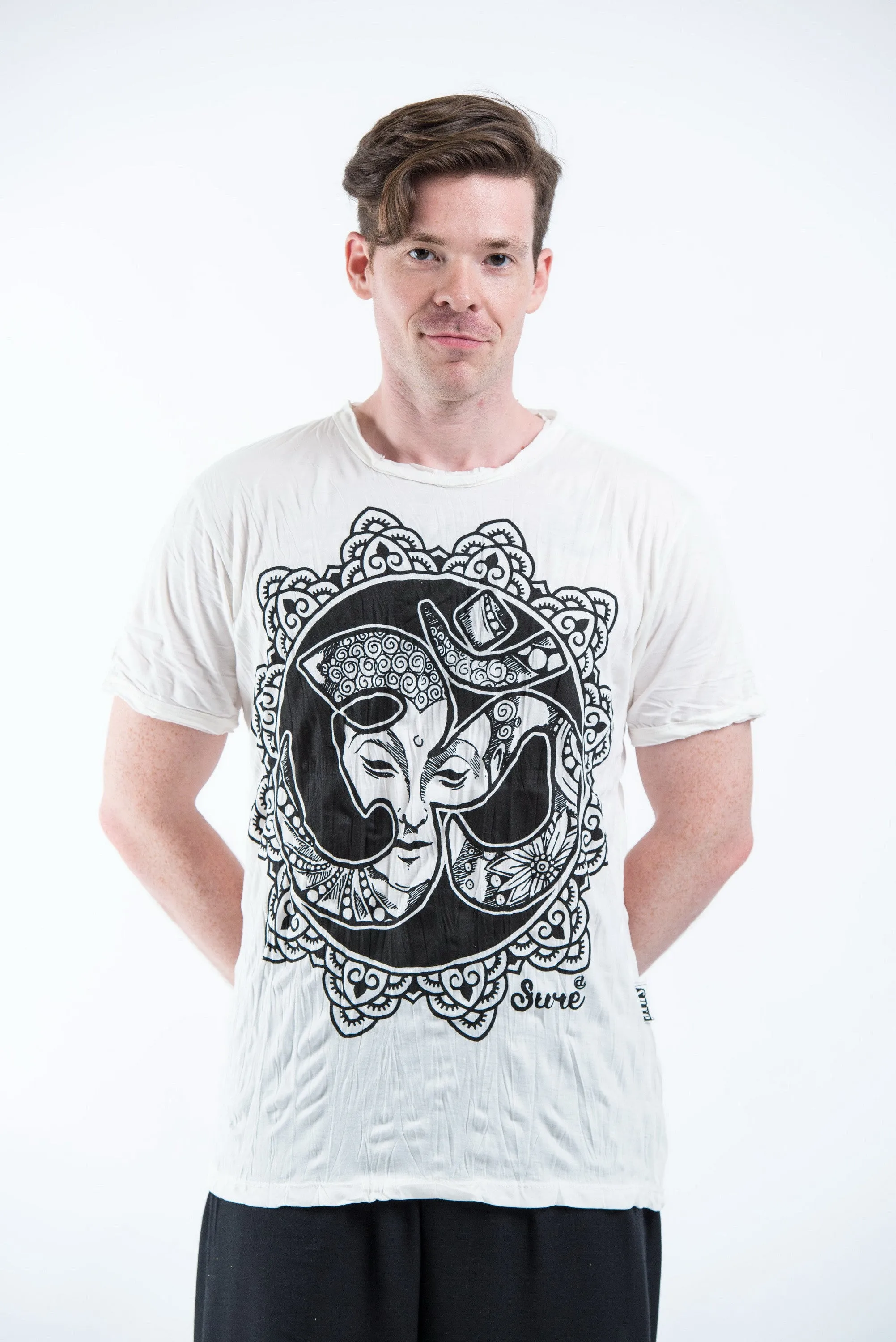 Mens Om Buddha Face T-Shirt in White