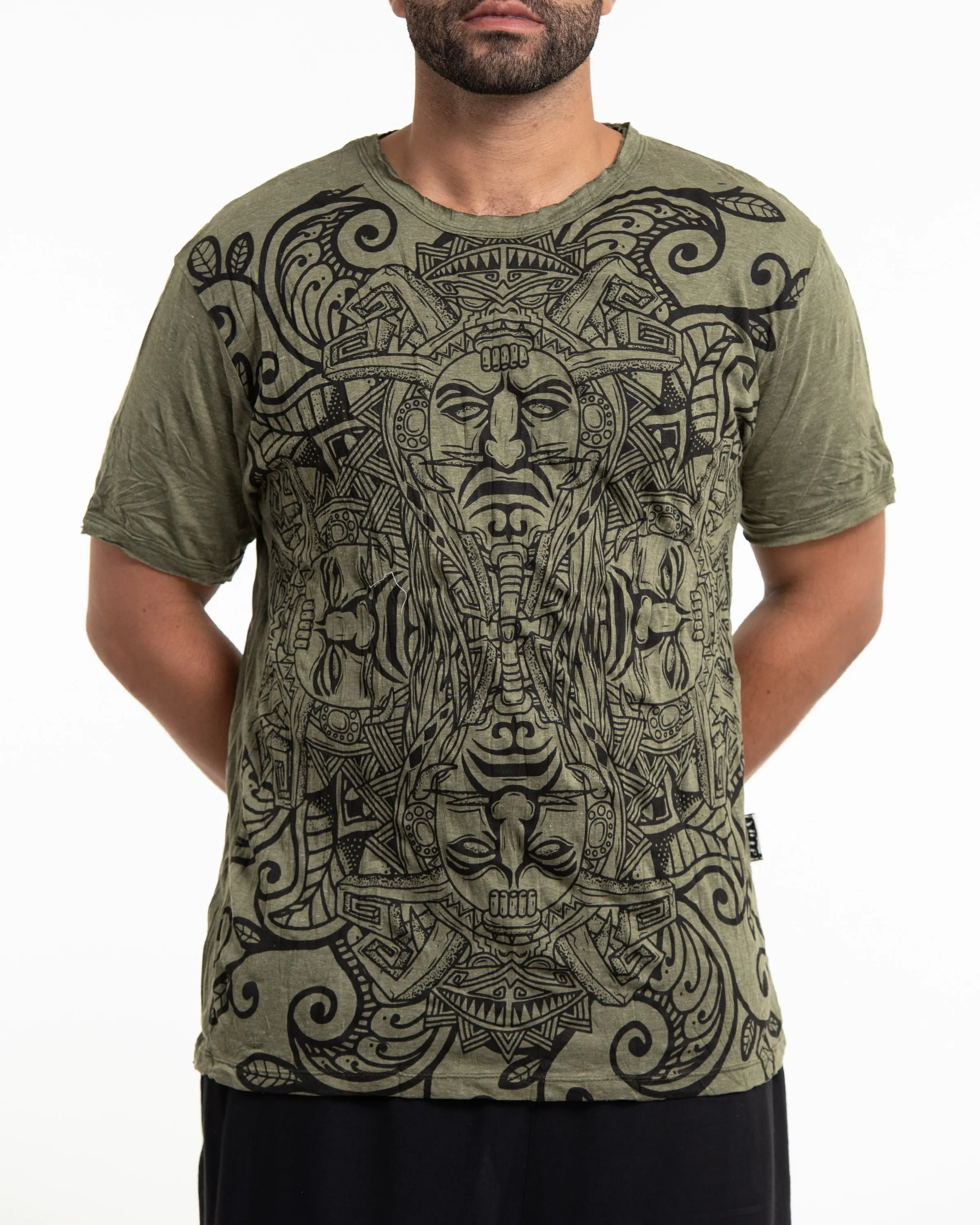 Mens Tribal Masks T-Shirt in Green