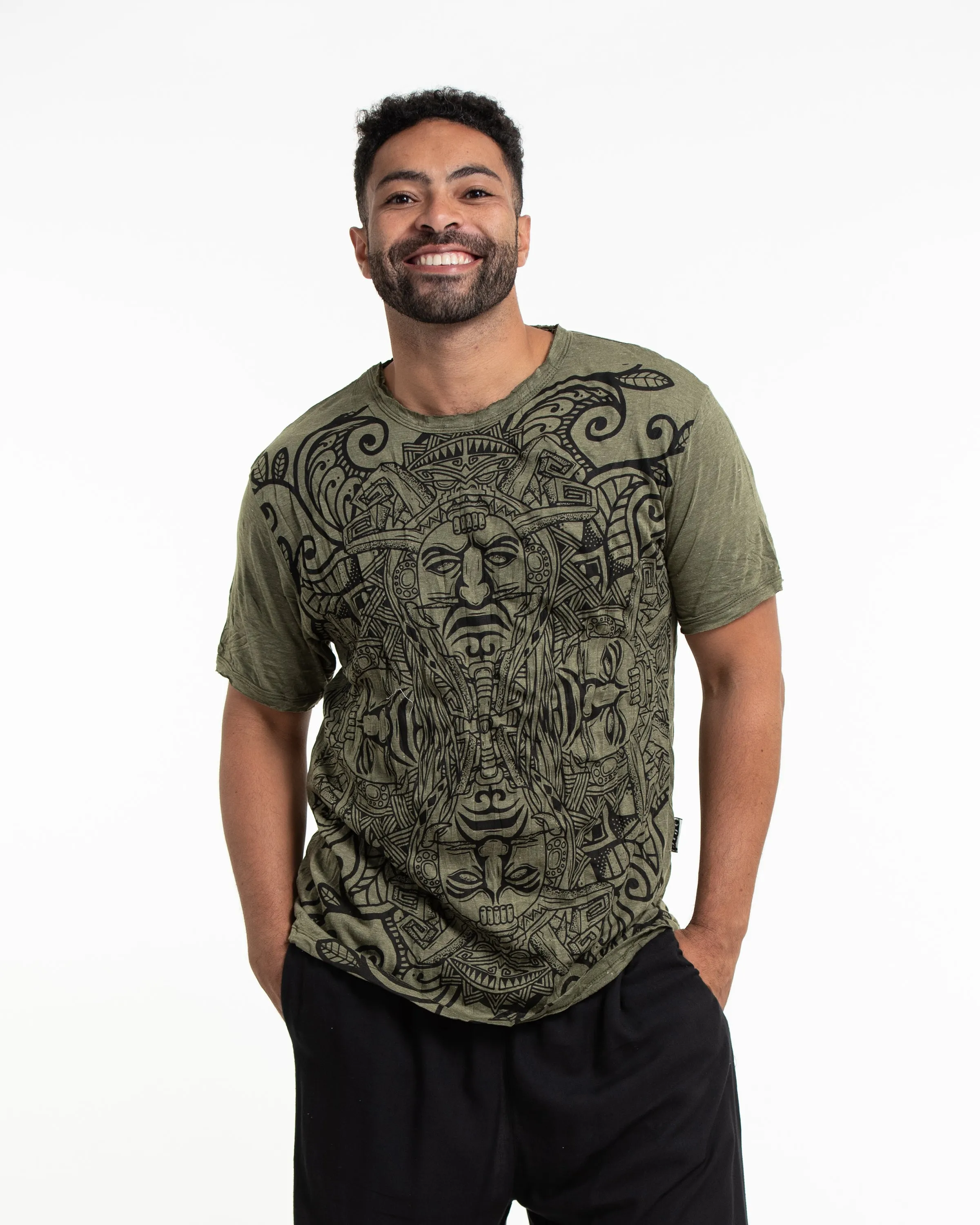 Mens Tribal Masks T-Shirt in Green