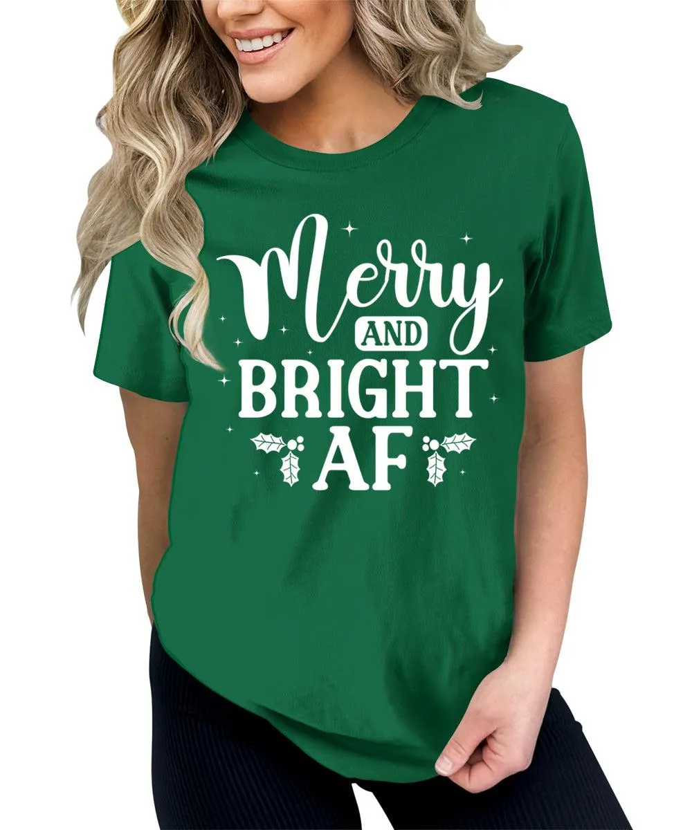 Merry and Bright AF Christmas Shirts for Women Funny Holiday Graphic Tees