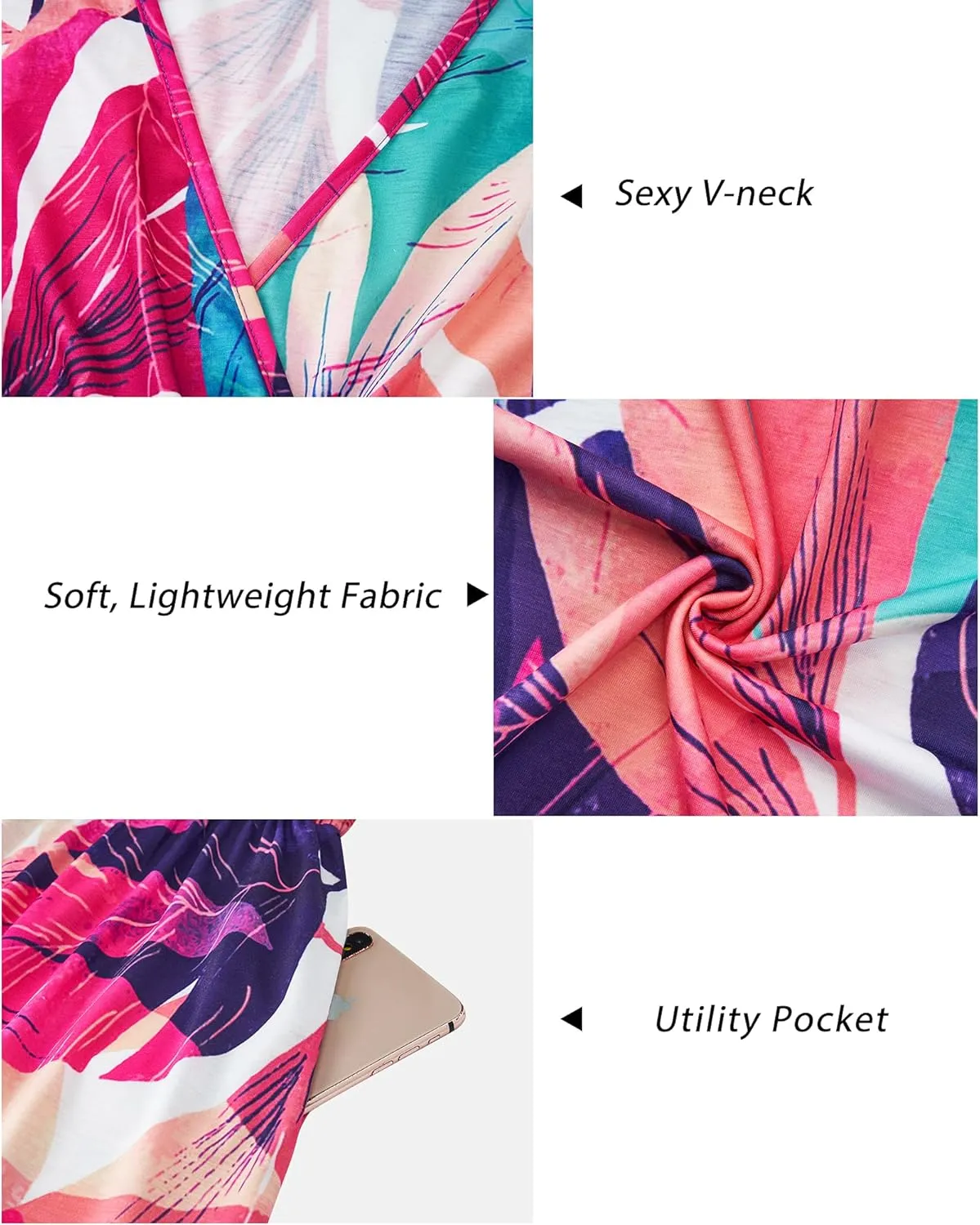 Newshows Womens Summer Short Sleeve Casual Dresses V Neck Floral Vacation Sundress Faux Wrap Midi Dress with Pockets
