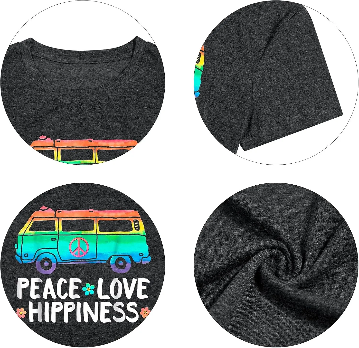 Peace Love T Shirt for Women Hippie Shirts Vintage Graphic Tees Hippy Gifts Tops Short Sleeve Tee Shirts