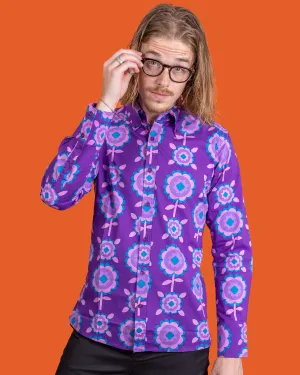 Purple Retro Flowers Long Sleeve Shirt