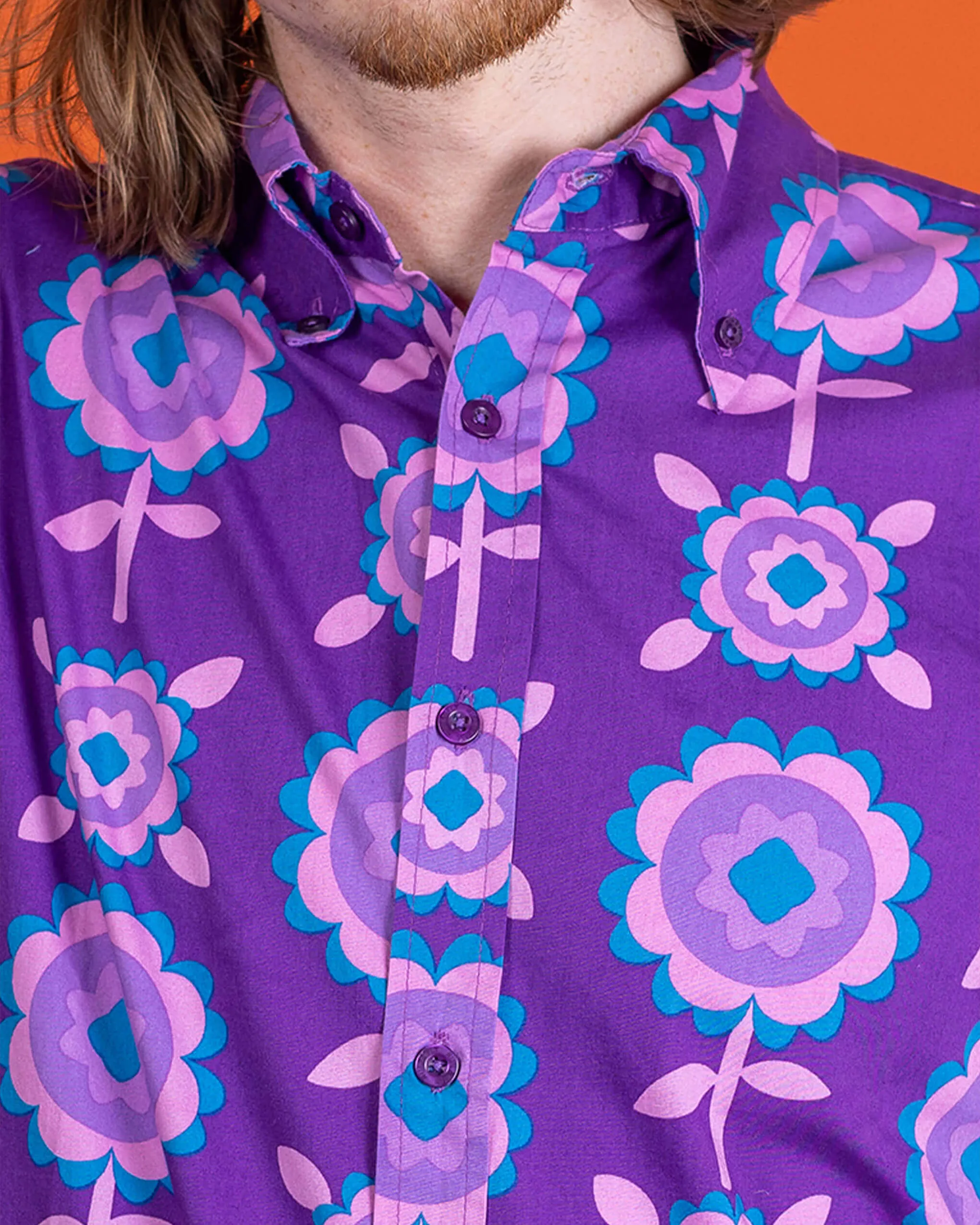 Purple Retro Flowers Long Sleeve Shirt