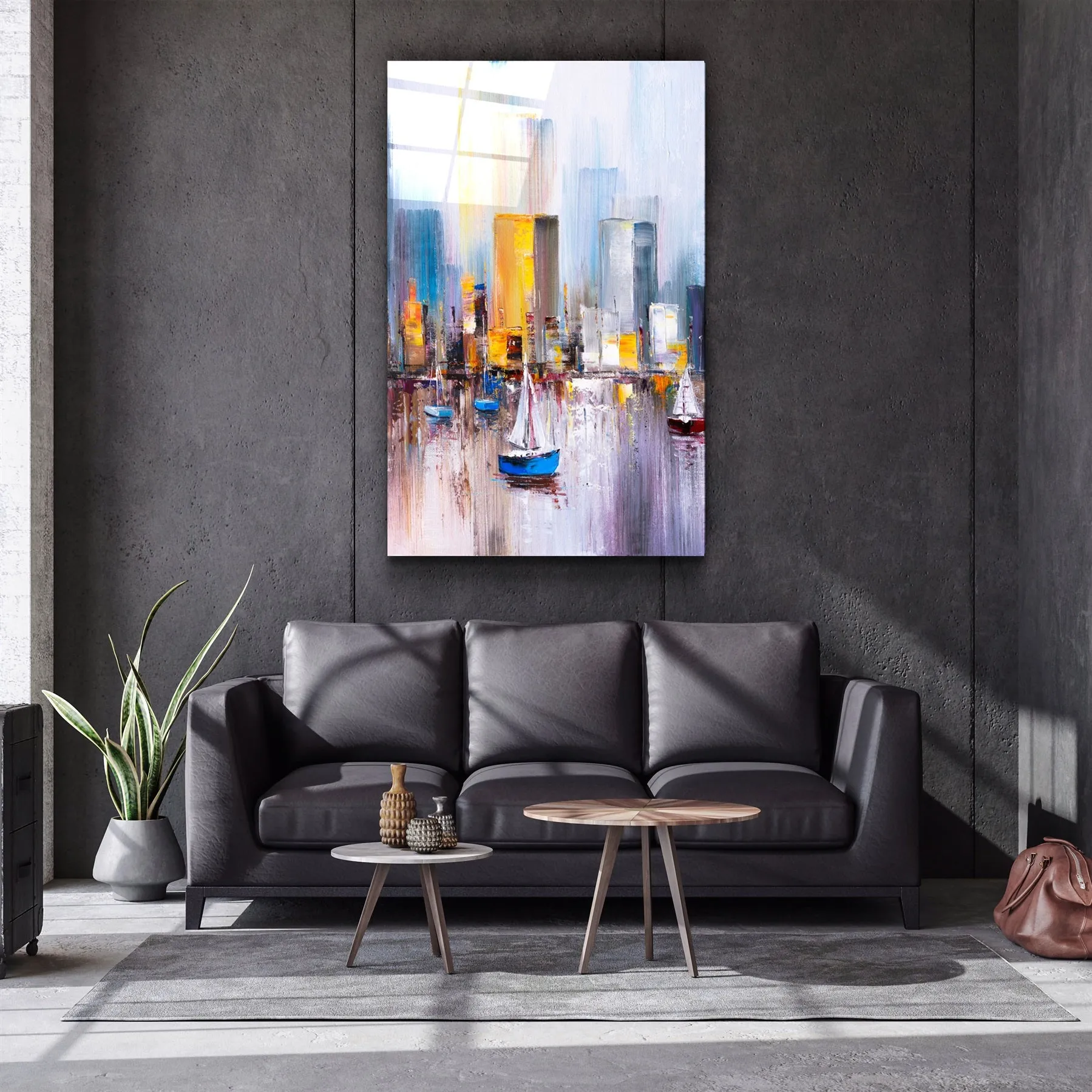 ・"Abstract Boats and Buildings"・Glass Wall Art