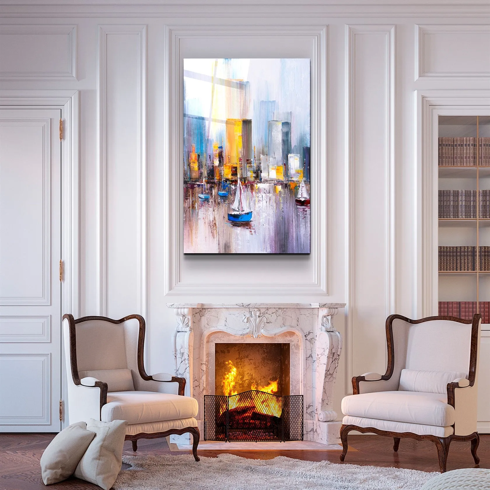 ・"Abstract Boats and Buildings"・Glass Wall Art