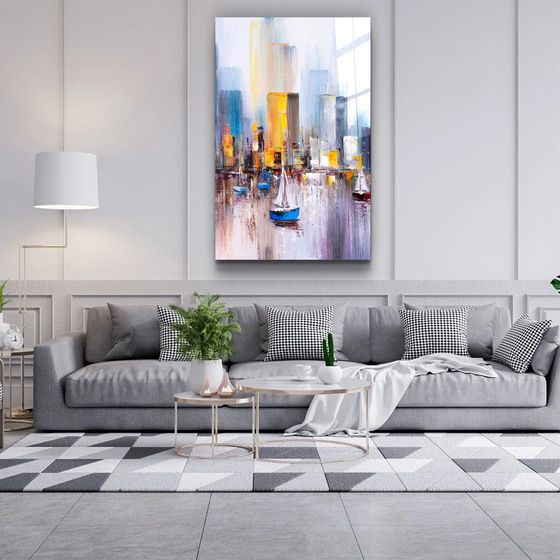 ・"Abstract Boats and Buildings"・Glass Wall Art