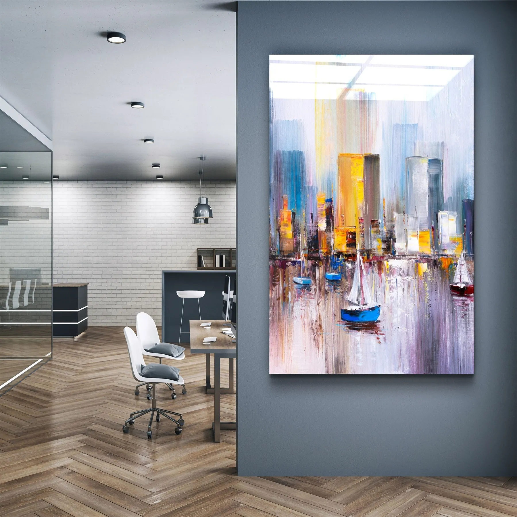 ・"Abstract Boats and Buildings"・Glass Wall Art
