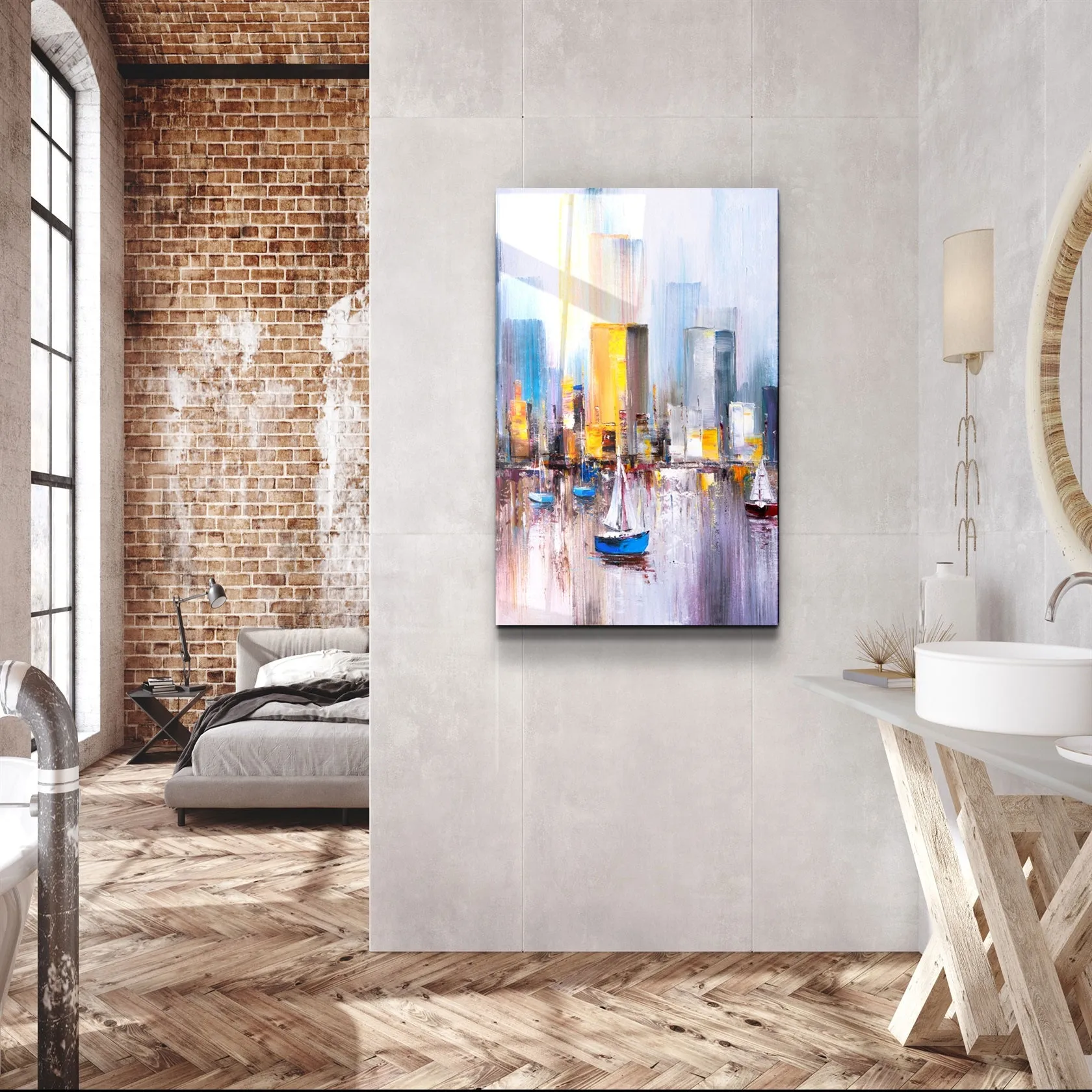 ・"Abstract Boats and Buildings"・Glass Wall Art