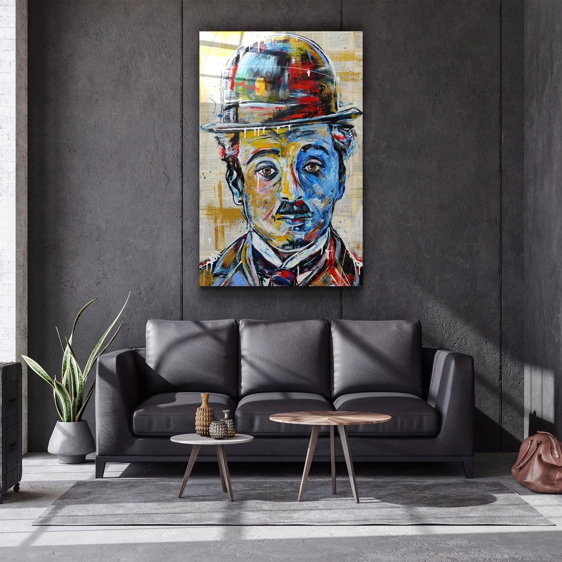・"Abstract Chaplin Portrait"・Glass Wall Art