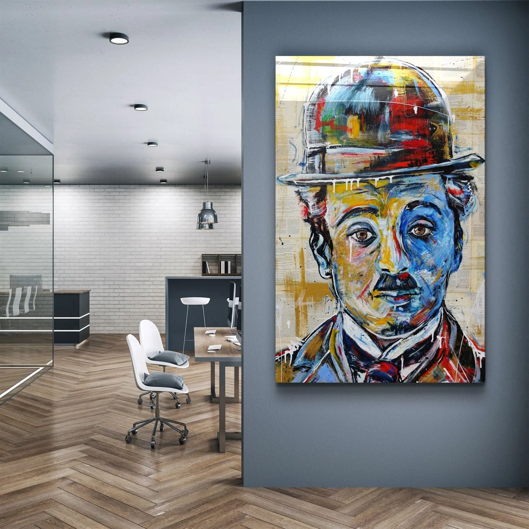 ・"Abstract Chaplin Portrait"・Glass Wall Art