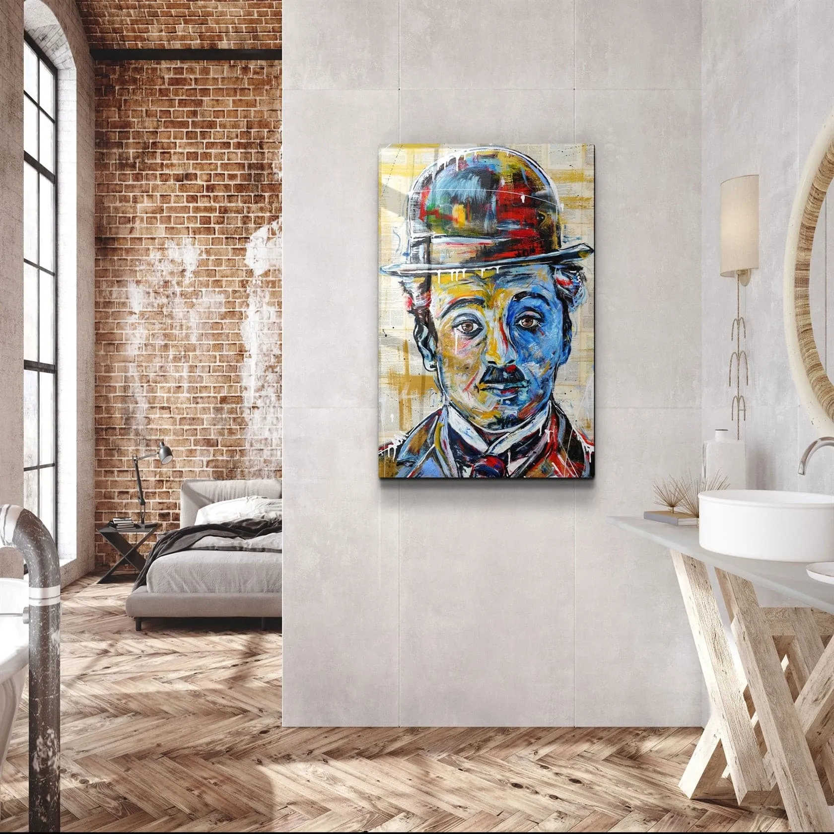 ・"Abstract Chaplin Portrait"・Glass Wall Art