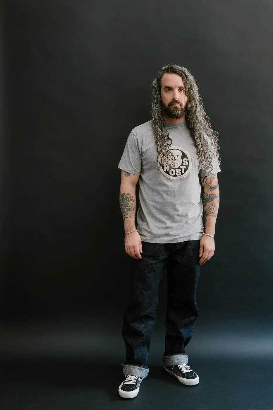 "Slub Jersey" Flocky Ghosts Print Tee - Heather Grey