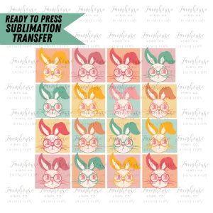 Retro Bunny Faces Ready To Press Sublimation Transfer