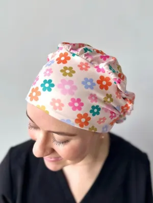 Scrub Hat - Groovy Multicolor Daises