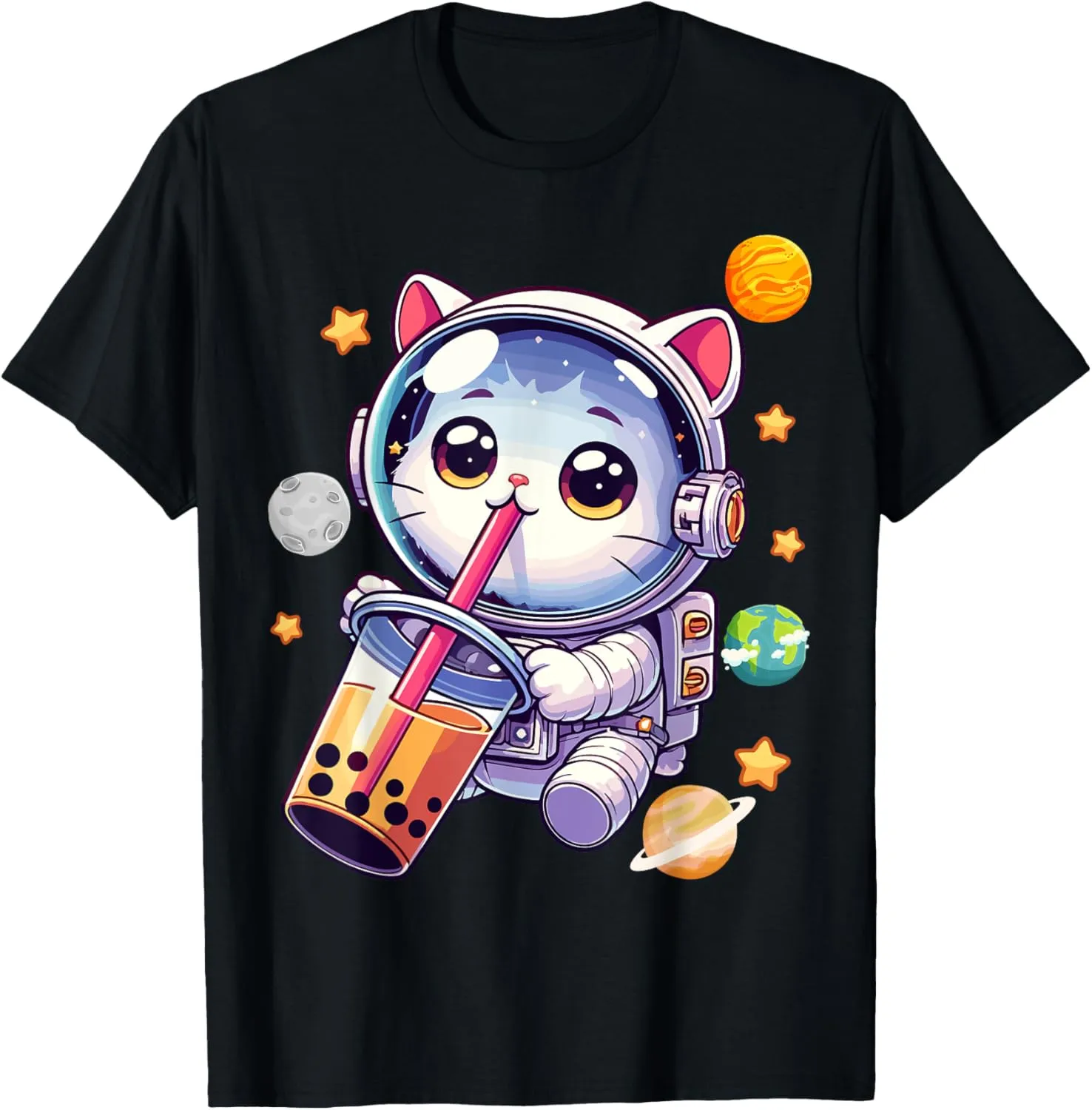 Space Cat Astronaut Boba Tea Boba Cat Galaxy Cute Anime T-Shirt