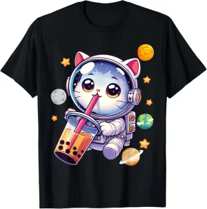 Space Cat Astronaut Boba Tea Boba Cat Galaxy Cute Anime T-Shirt