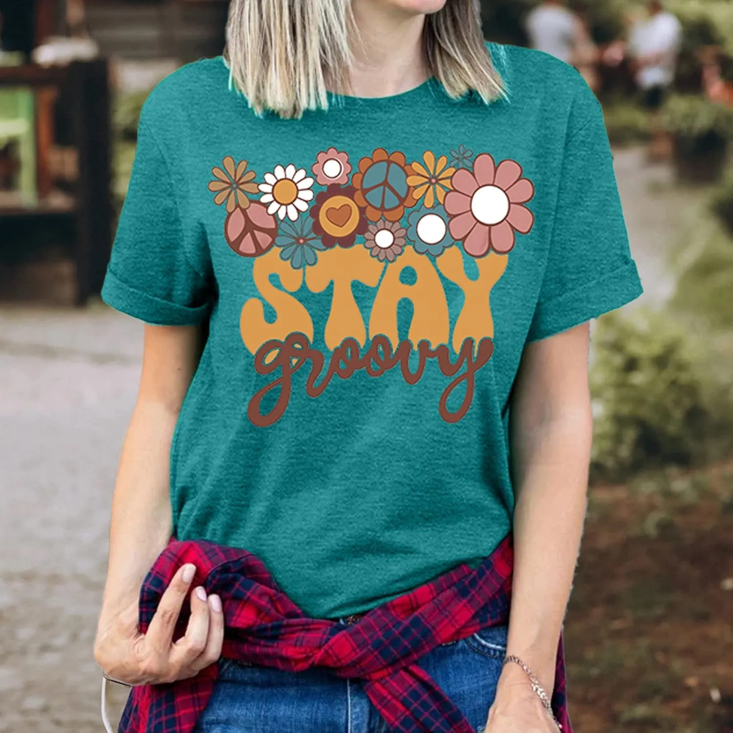 Stay Groovy Shirt for Womens Floral Graphic Retro Shirts Hippie 70s Tee Summer Tee Tops