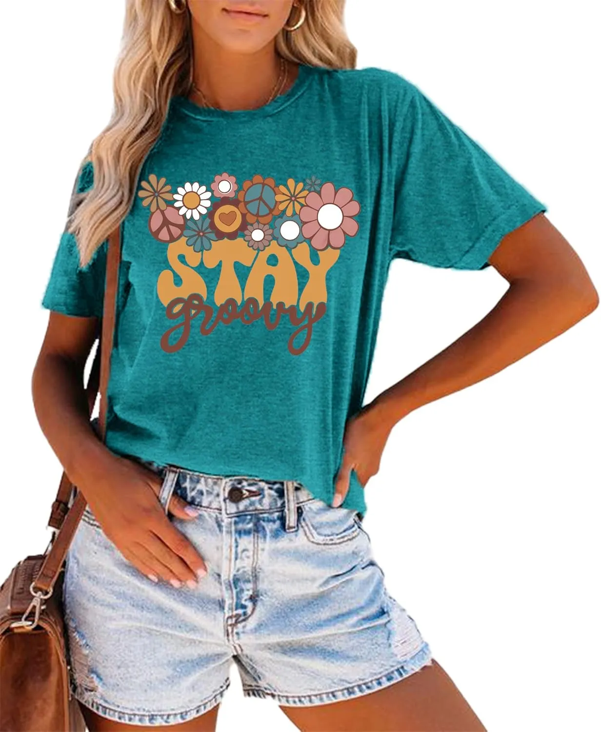 Stay Groovy Shirt for Womens Floral Graphic Retro Shirts Hippie 70s Tee Summer Tee Tops